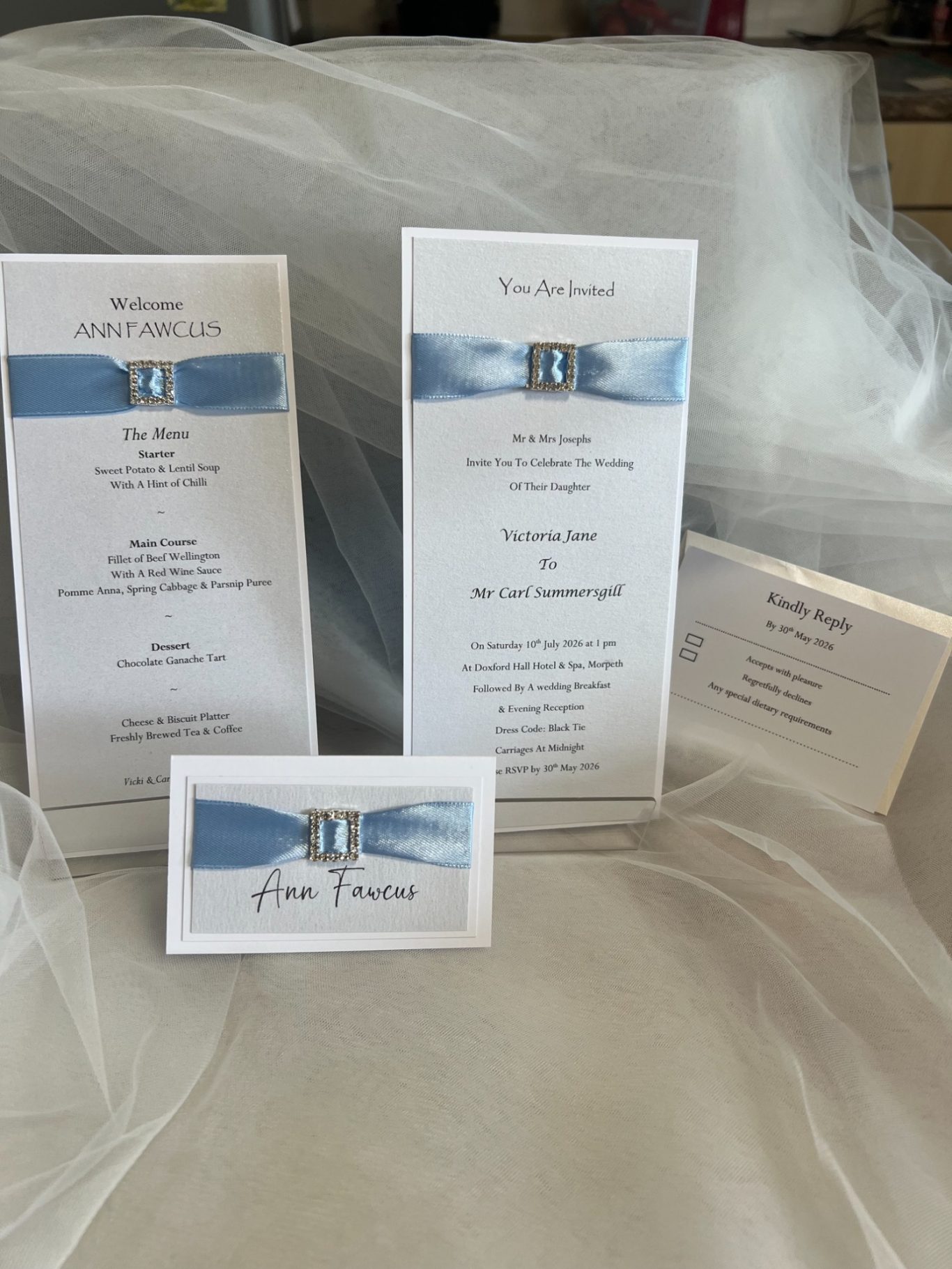 The Eidris Dream Collection on Pluto stardream with blue satin ribbon