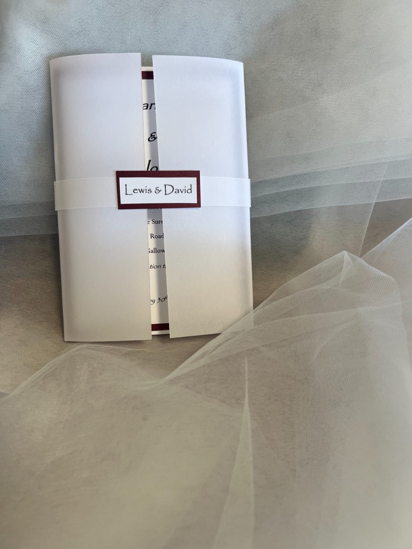 Vellum wrapped bundle £4.50 includes guest information card, reply card/envelope. Additional information card can be added 50p per card