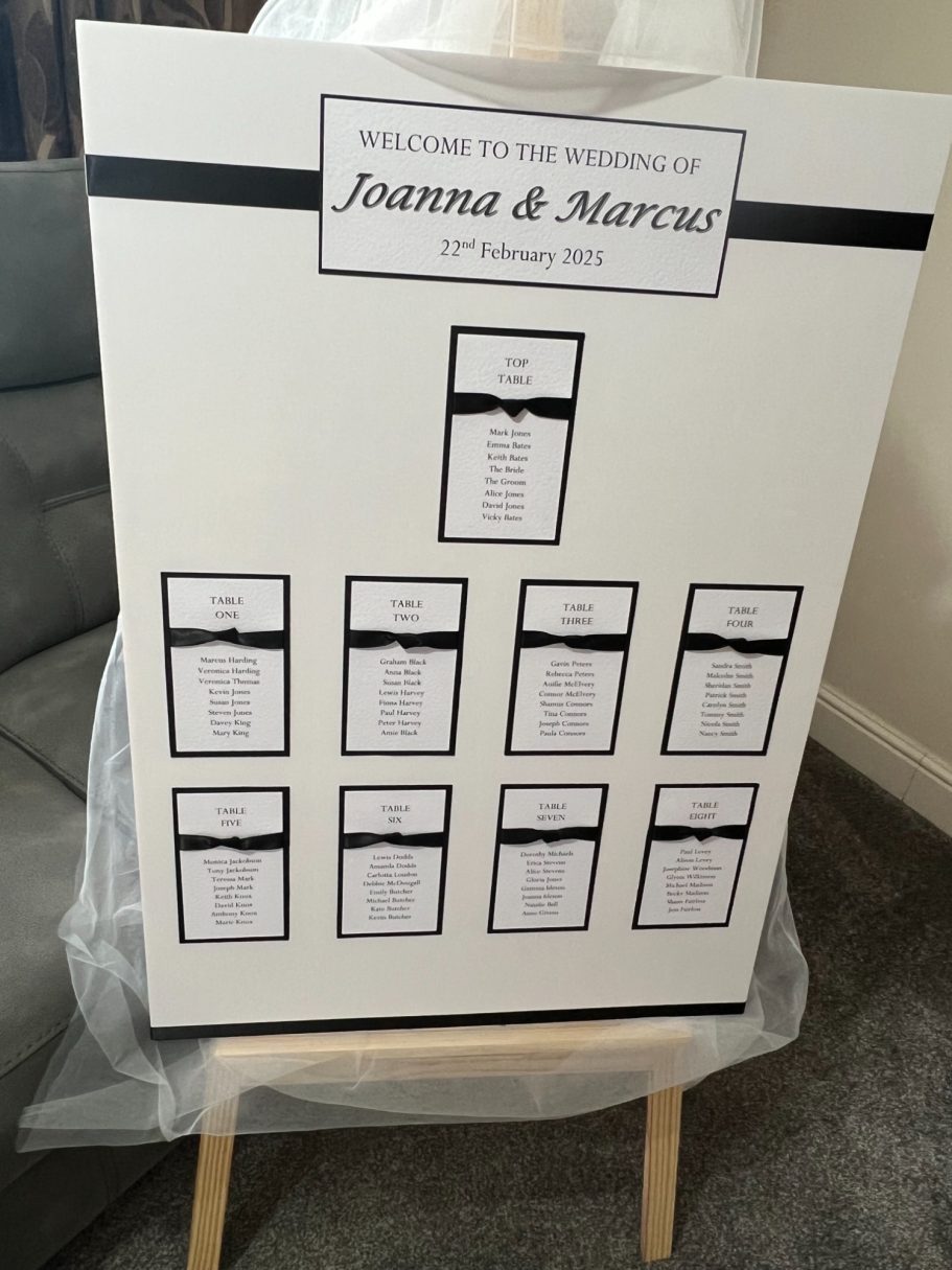 A1 Foam Board black knotted satin ribbon £40.00