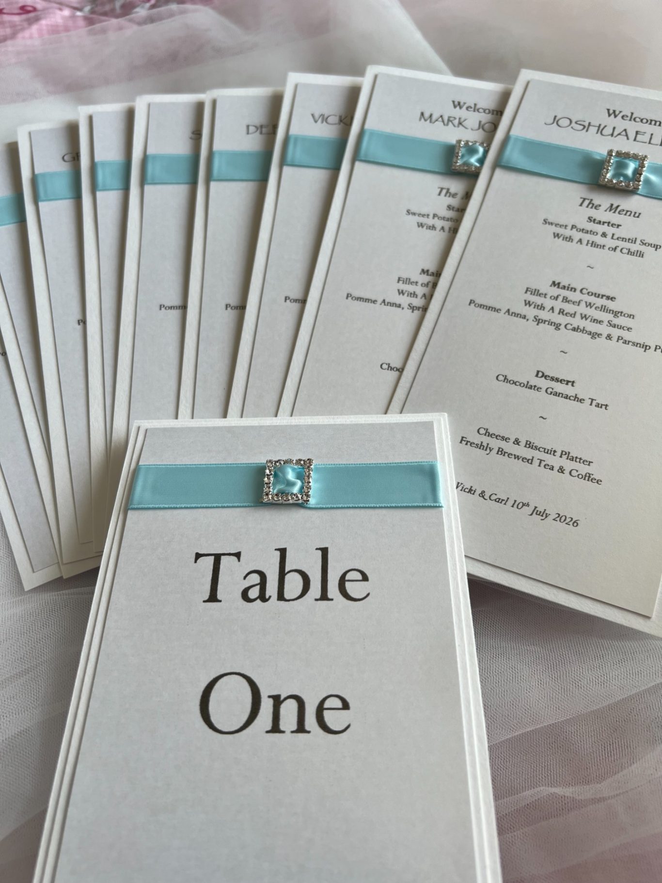 Personalised menu cards and table numbers
