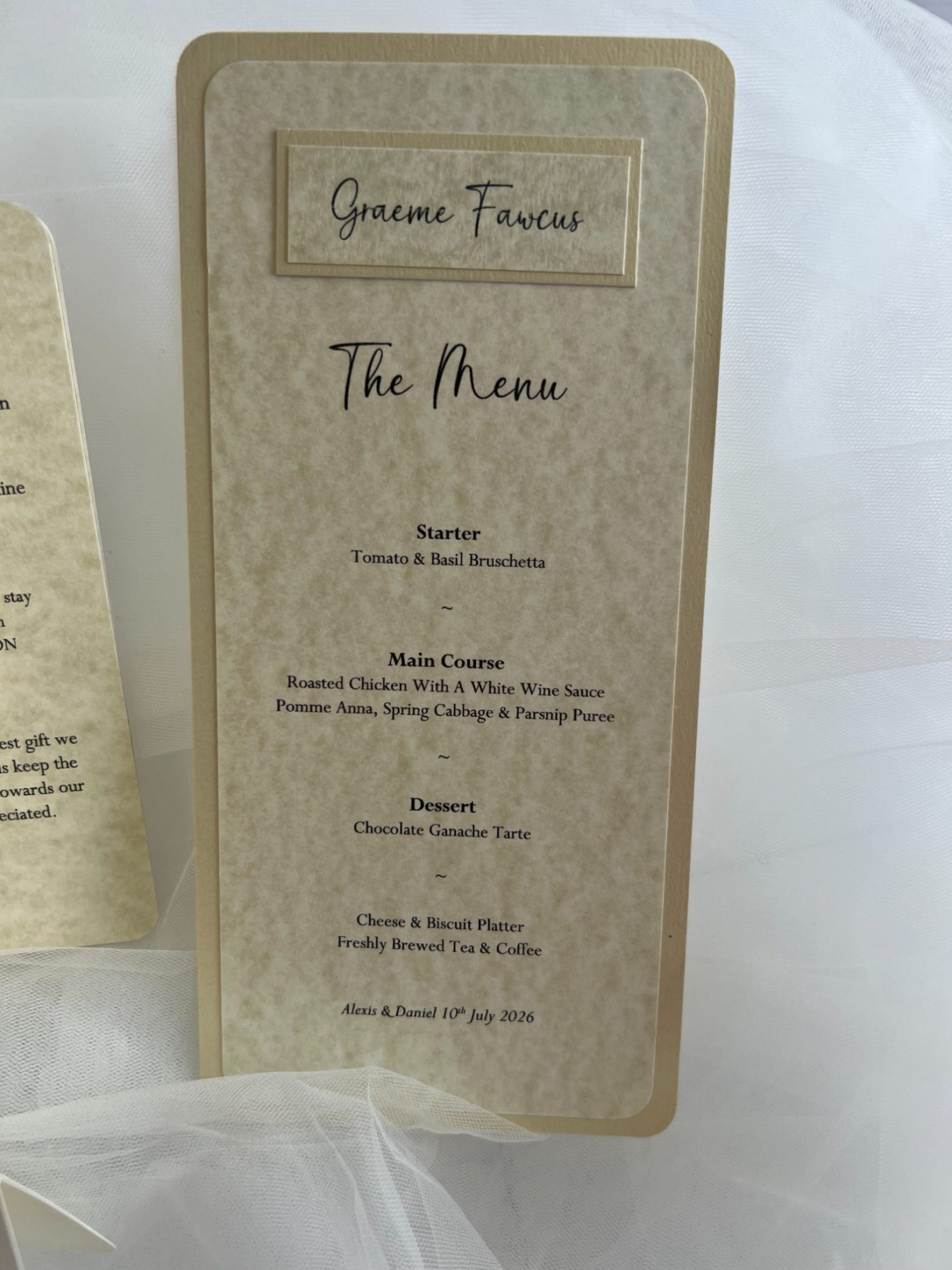 Personalised menu card £2.50