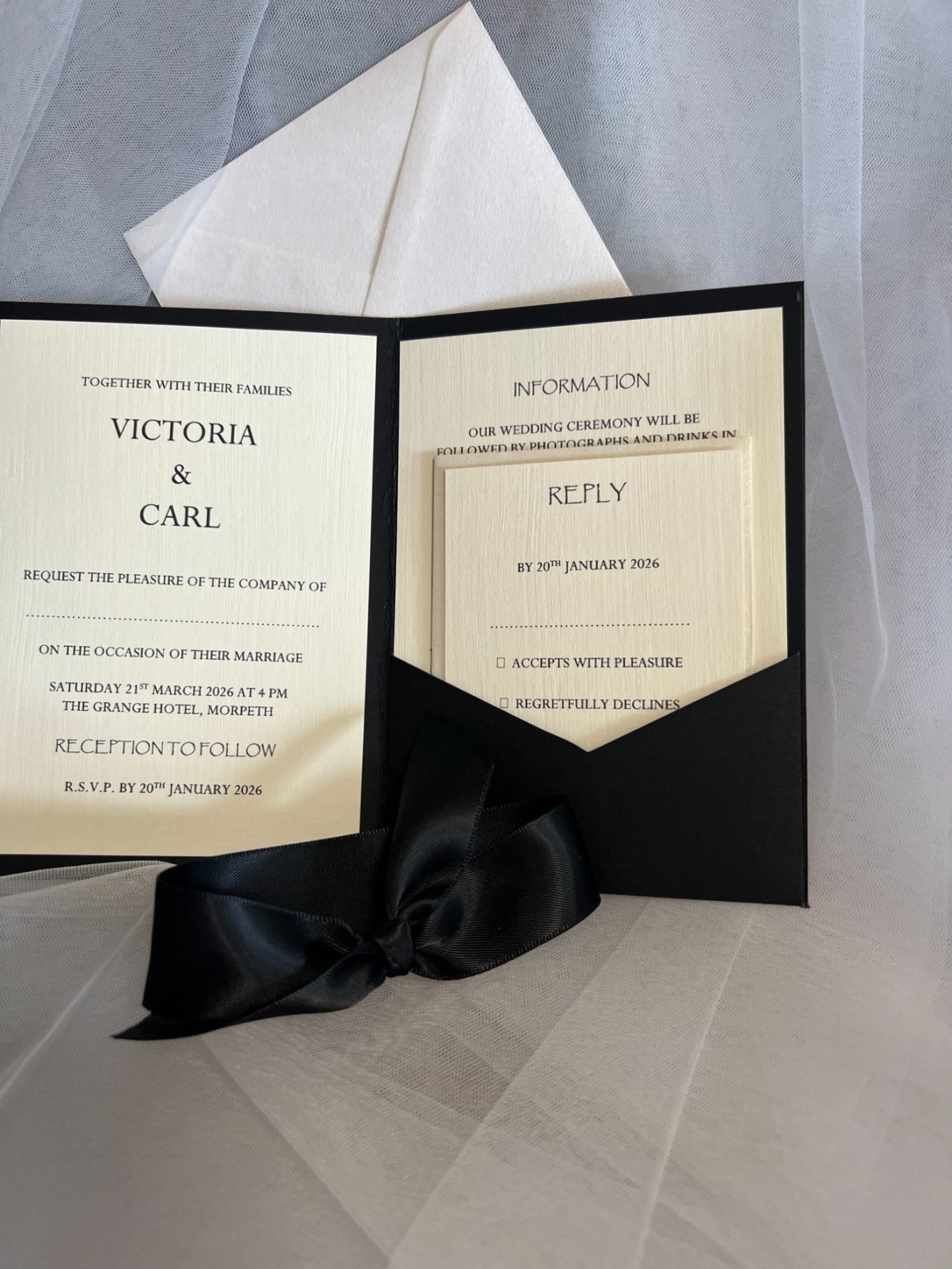 Invitation, guest information, reply card/envelope £4.50