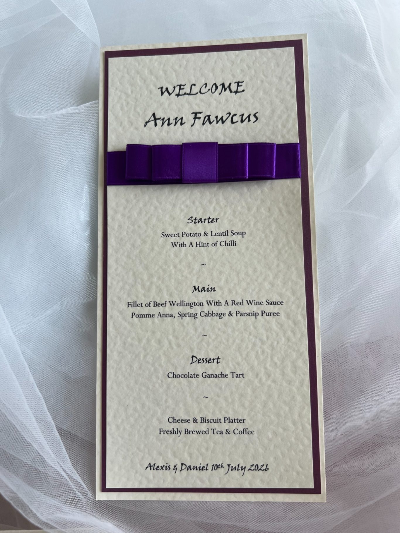 Personalised menu £2.50