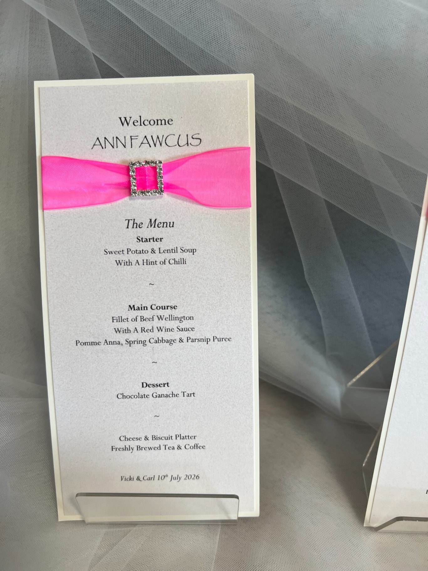 Personalised menu card £2.50