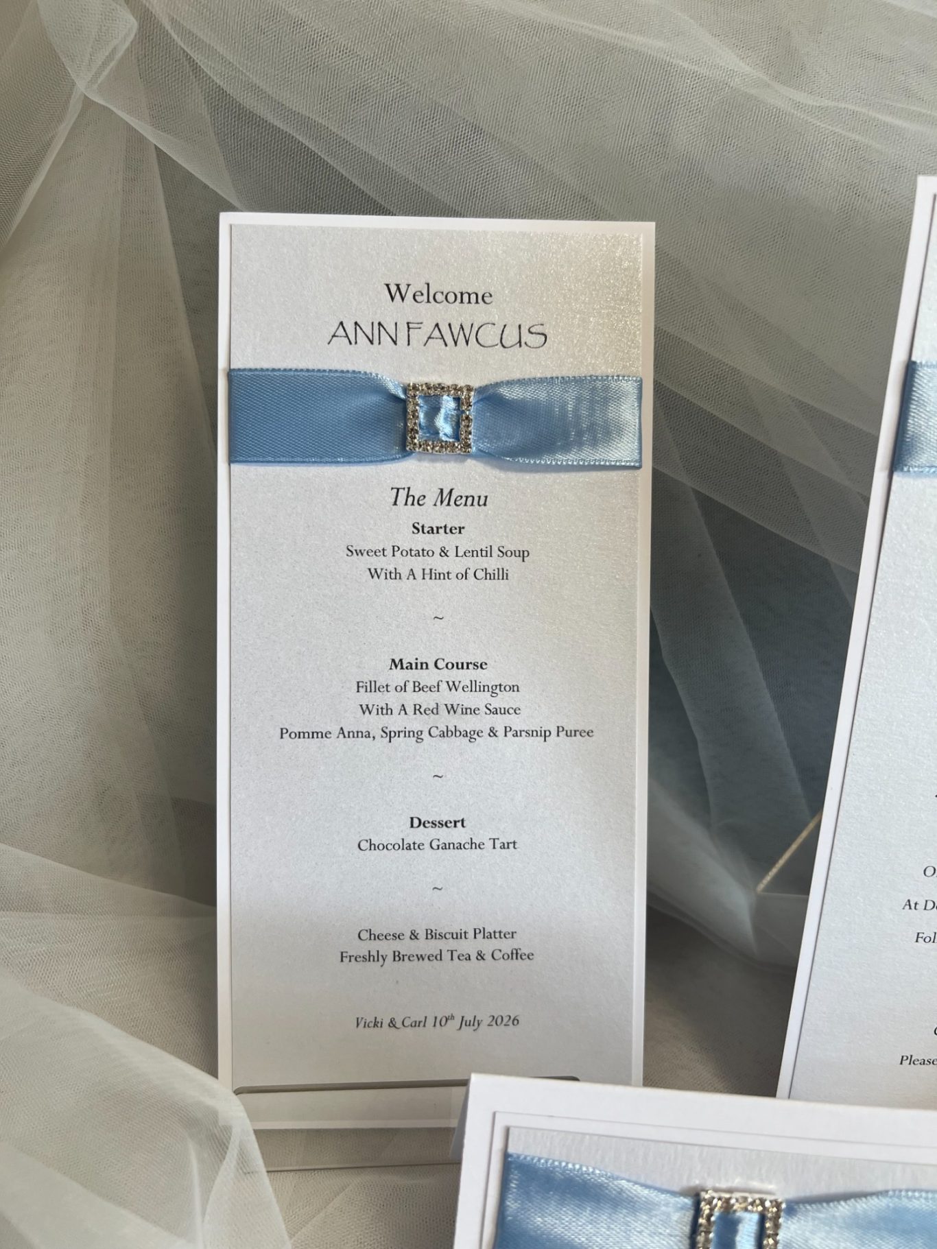 Personalised menu card £2.50