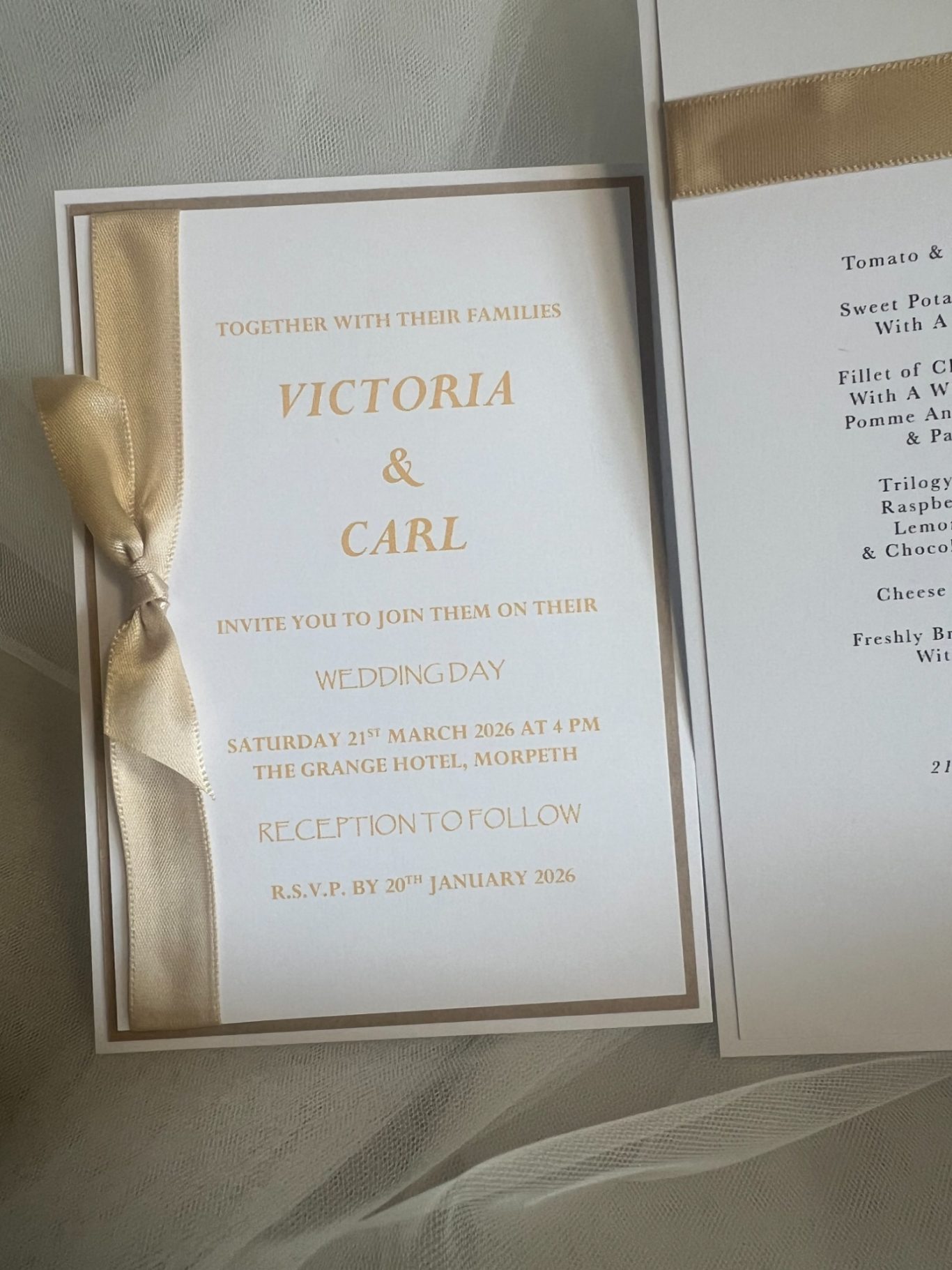 Invitation with ribbon tie £2.00 includes reply card/envelope