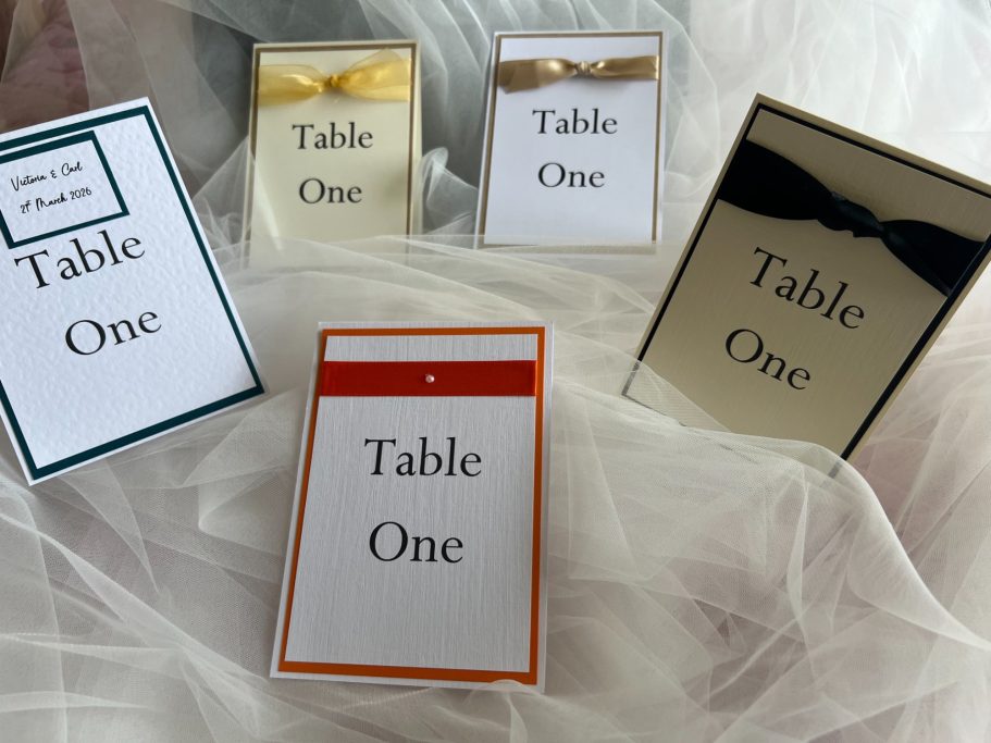 A range of coordinating table cards