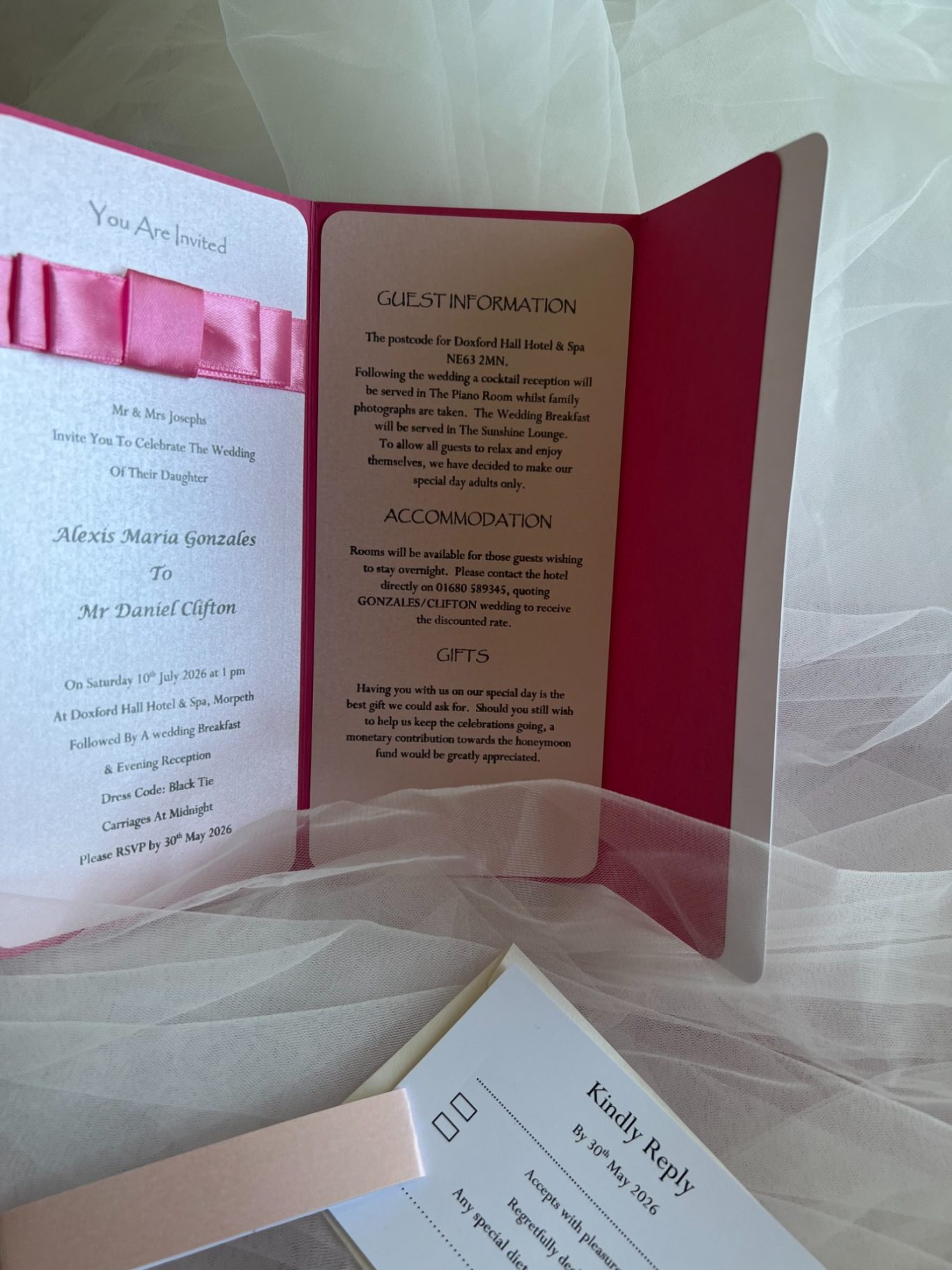 Invitation, guest information, reply card/envelope £4.50