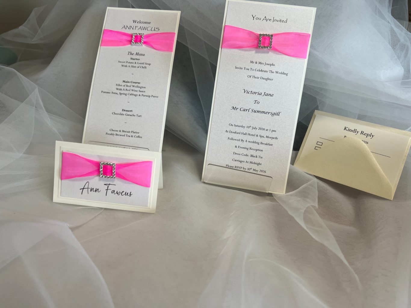 The Eidris Dream Collection on Eris stardream with pink chiffon ribbon